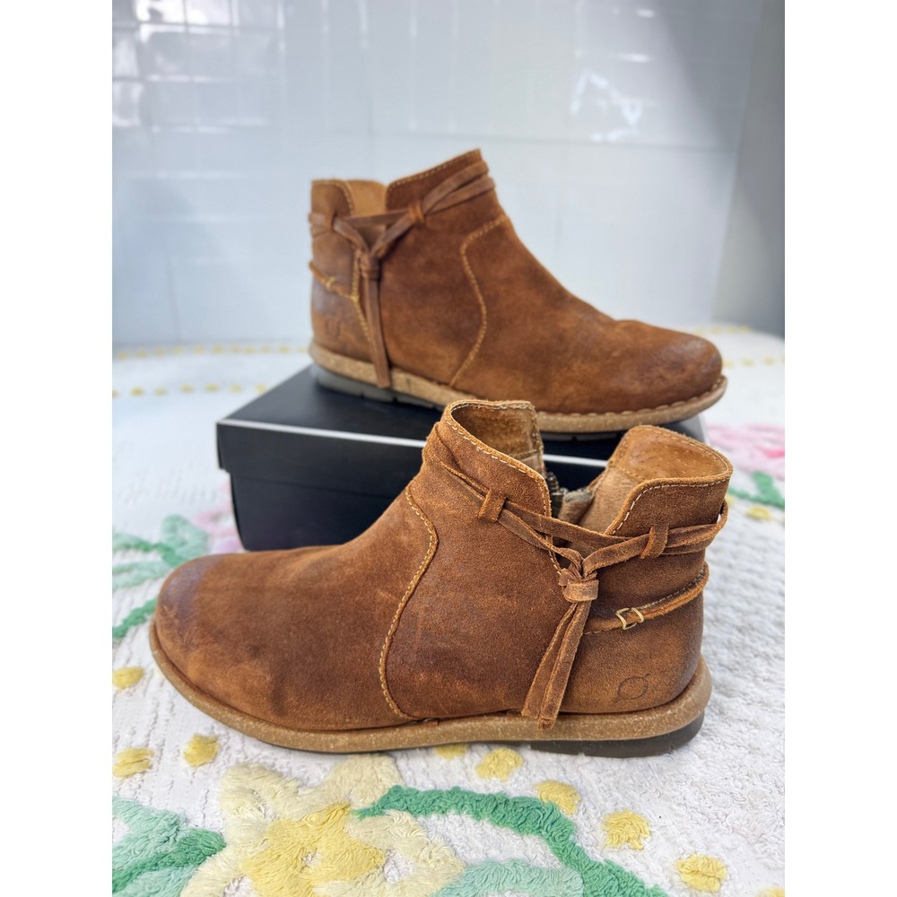 Born Suede Leather Ankle Boots‎ Brown Tie Detail Side Zip BR0017406 Mens 10/42
